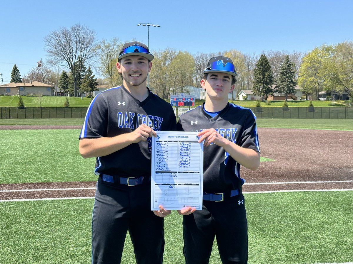 Oak Creek HS Baseball (@ocreekbaseball) on Twitter photo Final: OC 10 South Milwaukee 0
<a href="/RyanBuchta/">Ryan Buchta</a> W, 4IP, 0 H, 7K
<a href="/endres_mack27/">Mack Endres</a> 2-3, 2B, 2R, RBI, SB
<a href="/LoganKoenig1027/">Logan Koenig</a> 1-2, R, BB, SB
<a href="/MaxHoagland3/">Max Hoagland</a> 1-1, R, BB
<a href="/nate_schopf/">nathan schopf</a> 1-3, R, 2RBI, SB
<a href="/Brady_Martin_18/">Brady Martin</a> 1-2, RBI, HBP
<a href="/Gavin_Zastrow/">Gavin Zastrow</a> 1-2, R, RBI, HBP
Knights now 10-4! #workwins Final: OC 10 South Milwaukee 0
<a href="/RyanBuchta/">Ryan Buchta</a> W, 4IP, 0 H, 7K
<a href="/endres_mack27/">Mack Endres</a> 2-3, 2B, 2R, RBI, SB
<a href="/LoganKoenig1027/">Logan Koenig</a> 1-2, R, BB, SB
<a href="/MaxHoagland3/">Max Hoagland</a> 1-1, R, BB
<a href="/nate_schopf/">nathan schopf</a> 1-3, R, 2RBI, SB
<a href="/Brady_Martin_18/">Brady Martin</a> 1-2, RBI, HBP
<a href="/Gavin_Zastrow/">Gavin Zastrow</a> 1-2, R, RBI, HBP
Knights now 10-4! #workwins