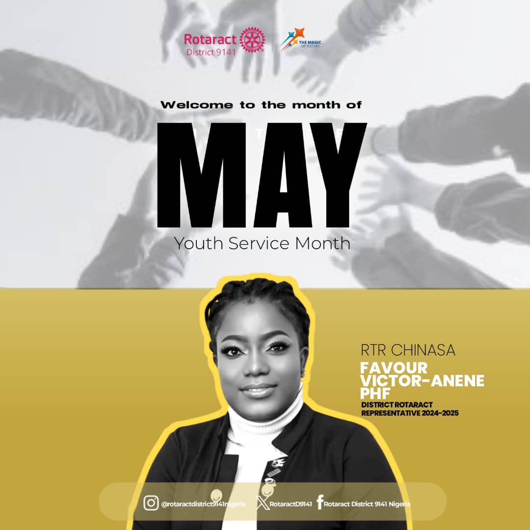 April was about the Environment🌍—sanitation drives, sensitization, &amp; impact. May began with our maiden DISCON in Asaba: pure magic✨! Congrats to all awardees &amp; PHF honorees. Youth Service is alive in 9141! Welcome to May. #YouthServiceMonth #DISCONXperience #Rotaract9141