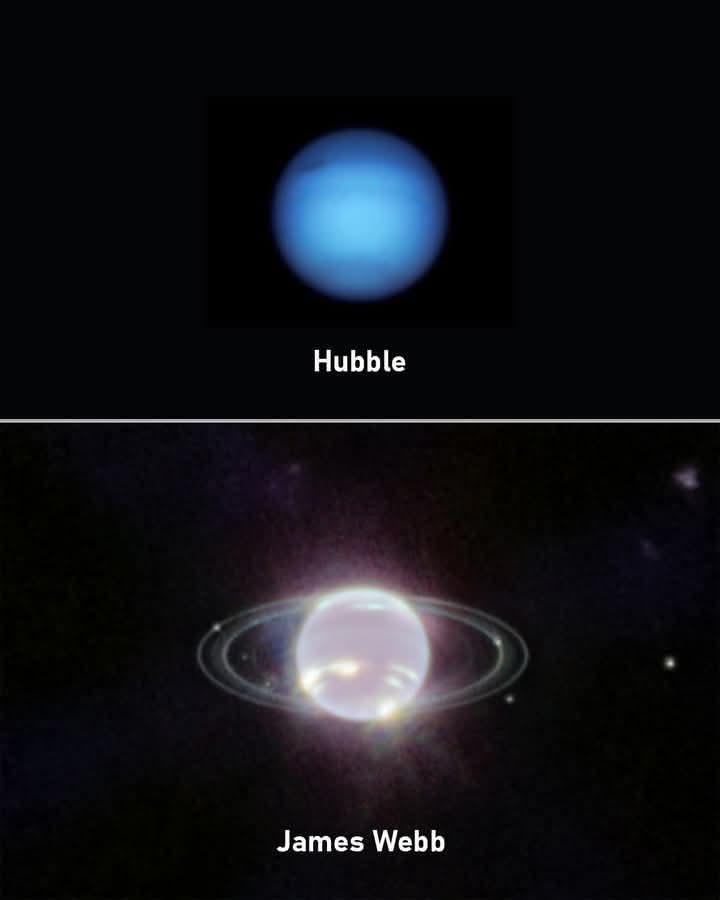 Neptune as seen by two different telescopes: Hubble Vs. JWST