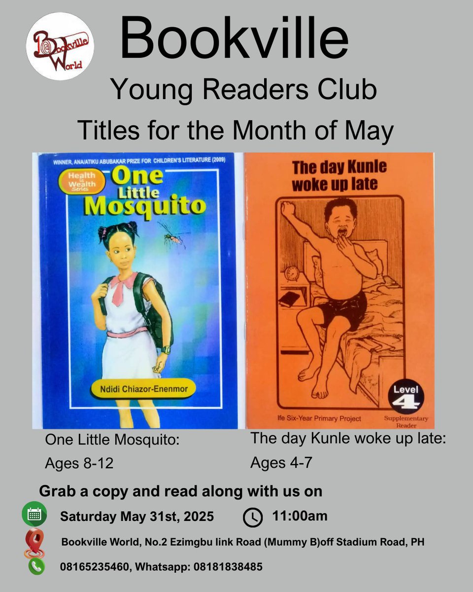 In celebration of the Children's Day, The May Edition of the <a href="/Bookvilleworld/">Bookville World</a> Young Readers Club will hold on the
 31st of May, 2025.
Time: 11: 00am
