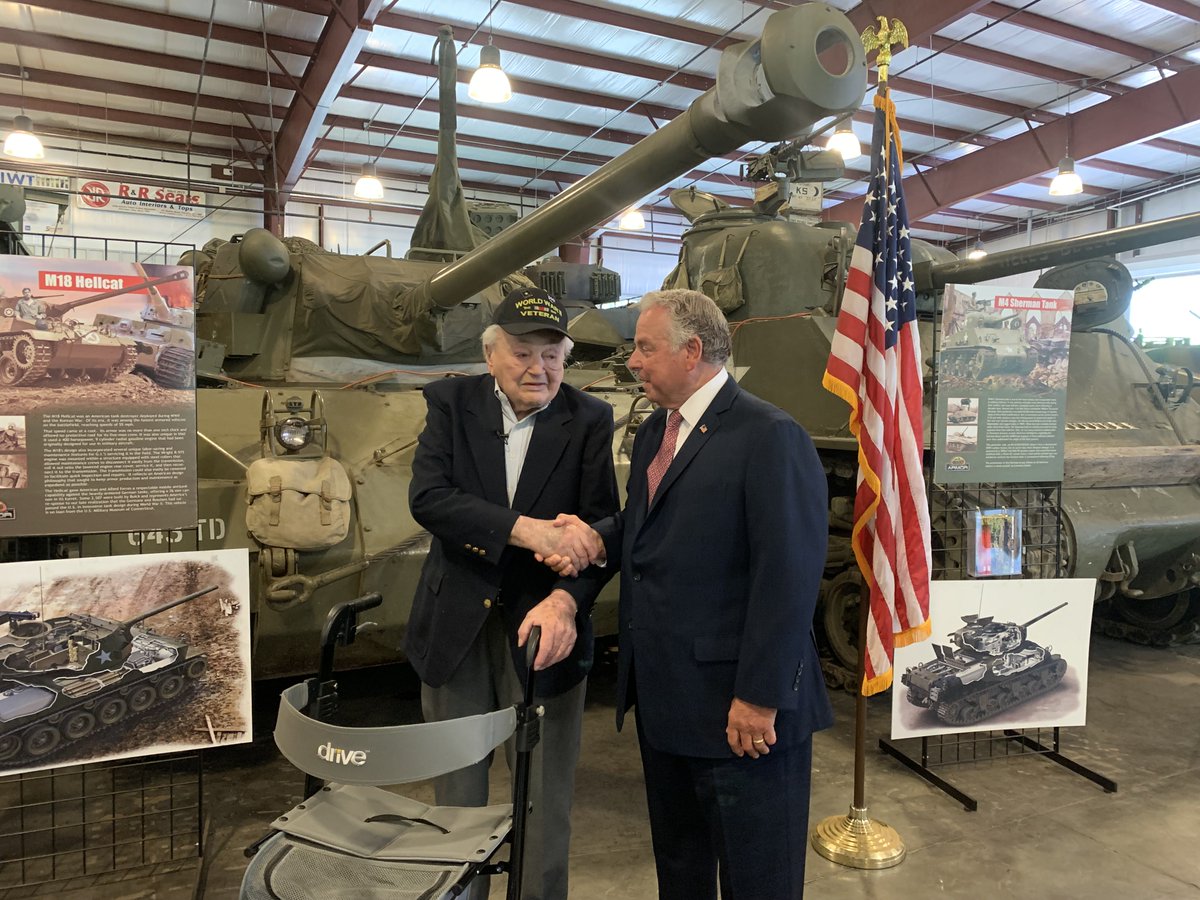 I was honored to observe the 80th anniversary of VE Day – Victory in  Europe Day – with 99-year-old WWII Veteran, Abe Meltzer, of Bellmore at  The Museum of American Armor in Old Bethpage, Long Island where I  am privileged to be a senior trustee. The ceremonies marked the