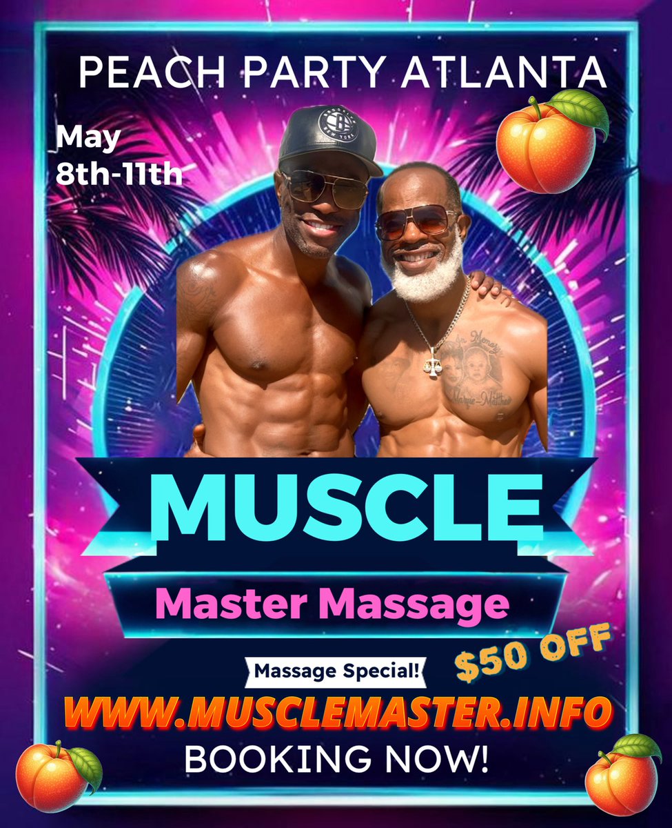 KingEG_FitLife (@kingeg_fitlife) on Twitter photo RT
Peach Party Weekend Special
Book A Private Massage ๐๐พ
$50 OFF
60Min 90Min 2HR massages
Musclemaster.Info
DM with any questions.
<a href="/KingEG_FitLife/">KingEG_FitLife</a>
<a href="/SeasonedZaddy/">Seasoned_Zaddy</a> RT
Peach Party Weekend Special
Book A Private Massage ๐๐พ
$50 OFF
60Min 90Min 2HR massages
Musclemaster.Info
DM with any questions.
<a href="/KingEG_FitLife/">KingEG_FitLife</a>
<a href="/SeasonedZaddy/">Seasoned_Zaddy</a>