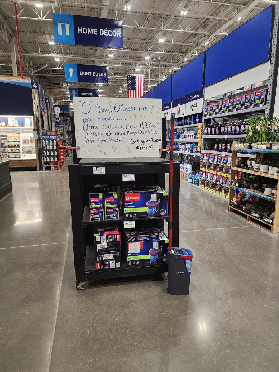 scarsey79's tweet photo. We have the new OCedar H2Pro 2-tank Wringing Flat Mop. What will they think of next??? Check it out at  Lowe's-2246 in S Parkerburg today!! @brandon_lycans @JBBailey88 @kennygrimsley @ncjesslove #R1DEMOS https://t.co/2T5qKlKzNn