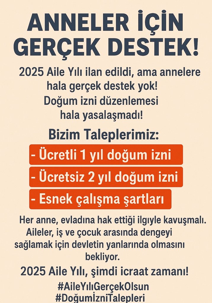13Neptun13's tweet photo. @RTErdogan Anneler çocuk büyütürken, devlet de annelere sahip çıksın!
Sigorta primlerini karşılayarak geleceğimizi güvence altına alın!

ÜCRETLI DOĞUM İZNİ 1 YIL
ÜCRETSIZ DOĞUM İZNİ 2 YIL OLMALI
BİR AN ÖNCE YASALAŞSIN!
#Dogumizni #aileyılı https://t.co/9MUWoccitL