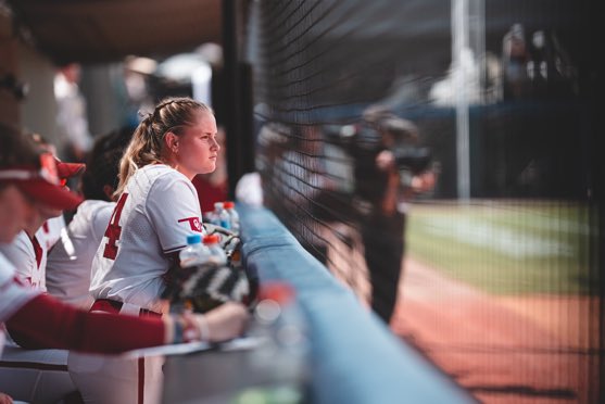 TWRetiredAD's tweet photo. It’s @TriWestSoftball alum @audreylowry42 in the dugout for @OU_Softball in the SEC semis. Audrey pitched 3 scoreless innings for the Sooners in the victory. Proud of you Audrey!!  😄 https://t.co/x1BQICXdOS