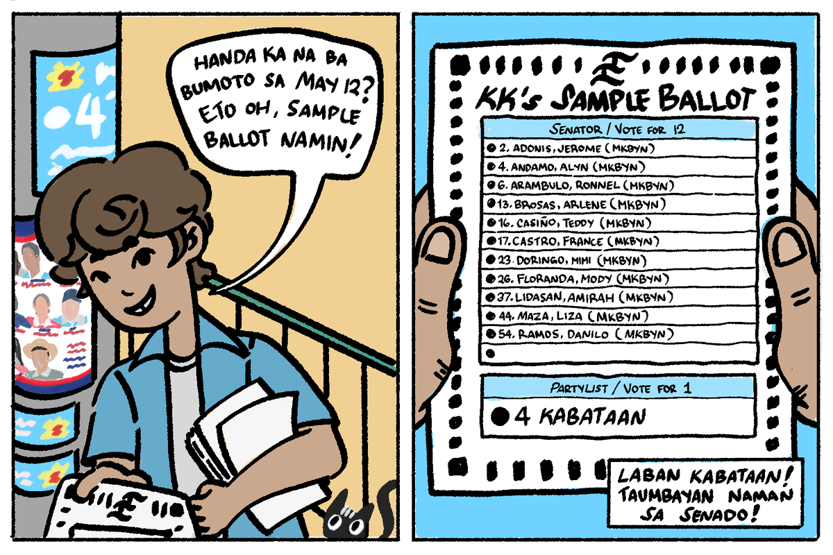 Uy! Eleksyon na sa Monday! 🗳 Nakapili ka na ba ng tunay na magsusulong ng interes ng taumbayan? 🤔 Eto sample ballot namin na pwede niyong pagbasihan 😁

TAUMBAYAN SA SENADO, KABATAAN SA KONGRESO! ✊🏼🩵

#TaumbayanSaSenado
#TaumbayanIpanalo
#4Kabataan
#YouthVote4KABATAAN