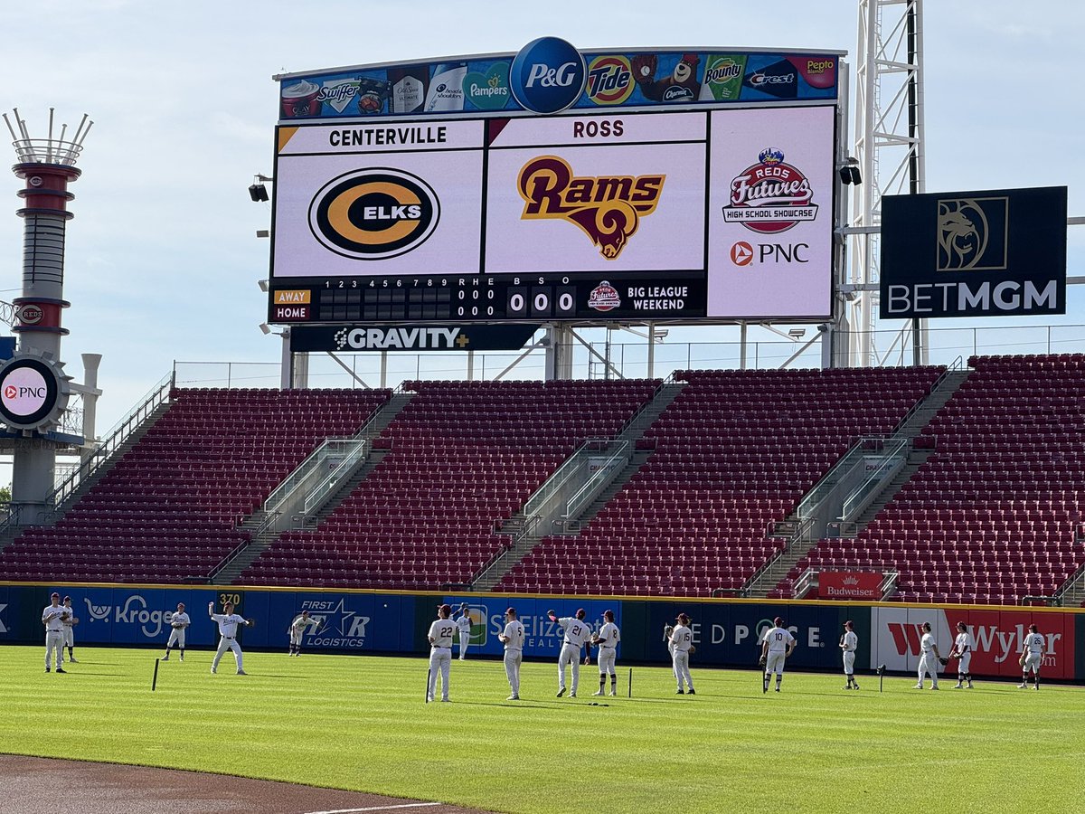 Couldn’t ask for a better day for Big League Weekend at Great American Ballpark!  <a href="/ross_baseball/">Ross Baseball</a> trails Centerville 2-1 after 2 innings. #GoRAMS <a href="/RossRams1/">Ross High School</a> <a href="/SWBLSPORTS/">Southwestern Buckeye League</a> <a href="/TheReportOhio/">𝑻𝒉𝒆 𝑹𝒆𝒑𝒐𝒓𝒕 𝑶𝒉𝒊𝒐</a>