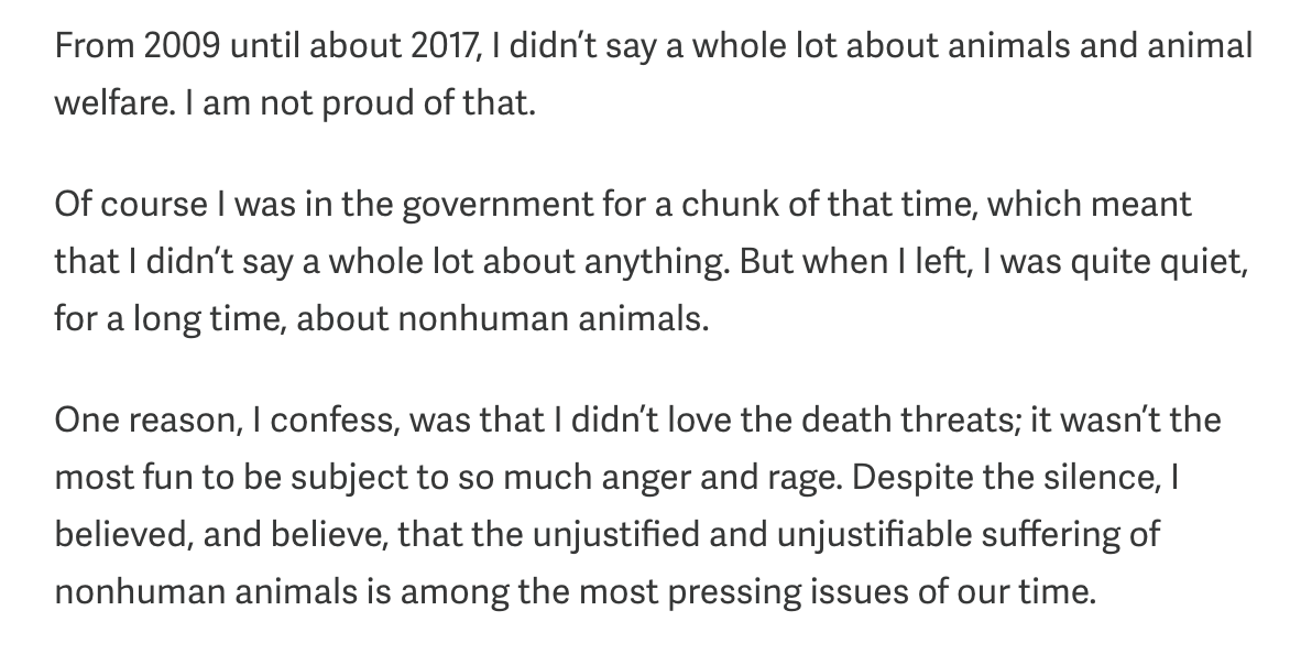 Lewis Bollard (@lewis_bollard) on Twitter photo "Despite the silence, I believed, and believe, that the unjustified and unjustifiable suffering of nonhuman animals is among the most pressing issues of our time."
Great to see <a href="/CassSunstein/">Cass Sunstein</a> back speaking up for animals and against cruelty! "Despite the silence, I believed, and believe, that the unjustified and unjustifiable suffering of nonhuman animals is among the most pressing issues of our time."
Great to see <a href="/CassSunstein/">Cass Sunstein</a> back speaking up for animals and against cruelty!