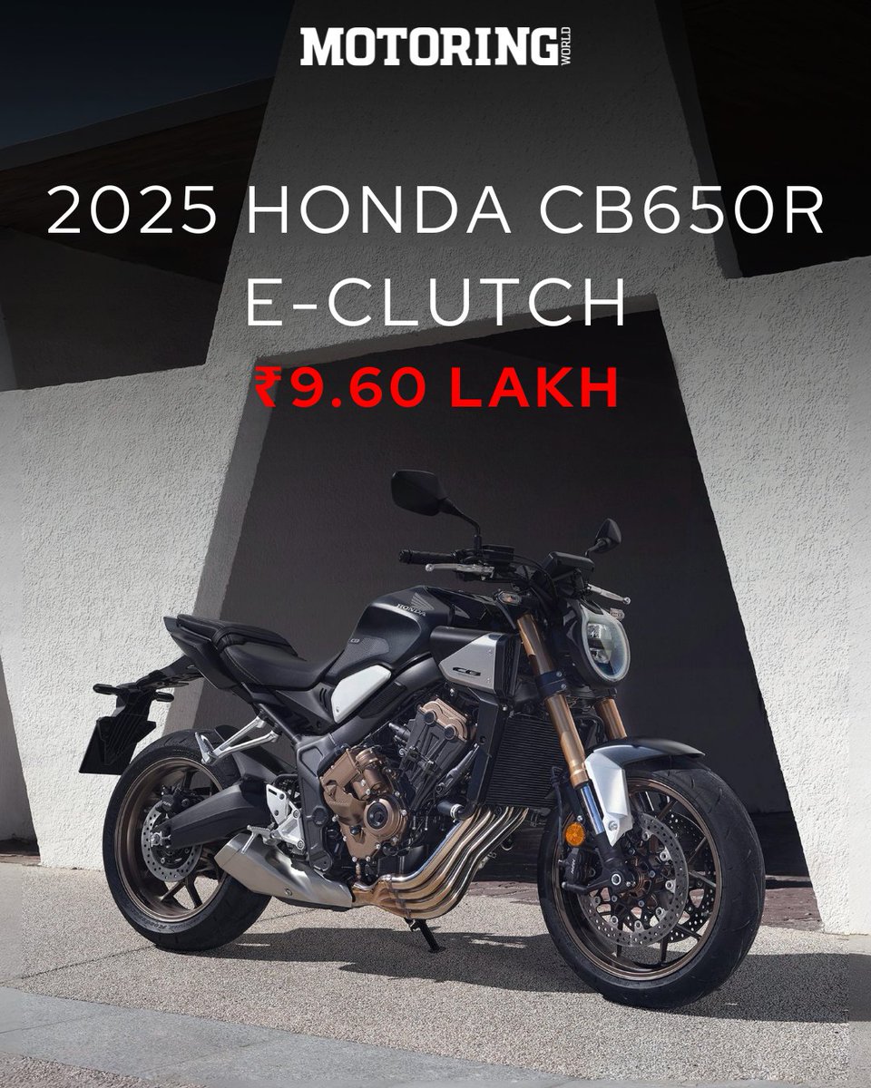 MyMotoringWorld's tweet photo. #Honda has launched the E-Clutch versions of the #2025CB650R and #CBR650R in India! Priced at ₹9.60 lakh (ex-showroom) and ₹10.40 lakh (ex-showroom), they’re ₹40,000 more than the standard models and 2.8kg heavier. Deliveries start end of May.

#HondaMotorcycles #MotoringWorld https://t.co/MfgJH6zAvU