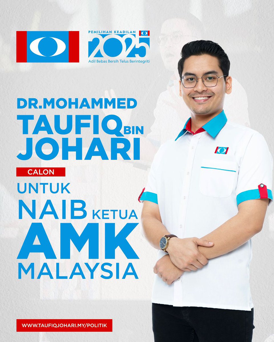 taufiqjoharii's tweet photo. 𝐏𝐄𝐍𝐂𝐀𝐋𝐎𝐍𝐀𝐍 𝐒𝐄𝐁𝐀𝐆𝐀𝐈 𝐍𝐀𝐈𝐁 𝐊𝐄𝐓𝐔𝐀 𝐀𝐍𝐆𝐊𝐀𝐓𝐀𝐍 𝐌𝐔𝐃𝐀 𝐊𝐄𝐀𝐃𝐈𝐋𝐀𝐍 𝐌𝐀𝐋𝐀𝐘𝐒𝐈𝐀 𝐒𝐄𝐒𝐈 𝟐𝟎𝟐𝟓-𝟐𝟎𝟐𝟖

KEADILAN lahir atas semangat rakyat berbilang kaum yang yakin bahawa perjuangan reformasi bukan hanya sebuah ungkapan tetapi tindakan serta pelaksanaan. 

Kini, Parti Keadilan Rakyat merupakan sebuah parti masa depan untuk negara Malaysia. Perjuangan orang lama yang dibentuk dengan pengorbanan perlu disambut dengan penuh rasa tanggungjawab oleh anak muda pelapis reformasi.

Dengan penuh keikhlasan, saya Mohammed Taufiq Bin Johari ingin menawarkan khidmat bakti dalam barisan pasukan Angkatan Muda Keadilan sebagai Calon Naib Ketua AMK Malaysia bagi sesi 2025-2028. Saya mohon sokongan dan dokongan oleh semua rakan-rakan anggota AMK di seluruh negara. Saya yakin bahawa penyertaan ini bukan semata-mata mengenai jawatan tetapi prinsip untuk memastikan AMK terus kuat serta menjadi benteng utama dalam perjuangan yang panjang ini.

Saya ingin mengucapkan selamat maju jaya buat semua sahabat-sahabat yang bertanding dan berani kehadapan bagi memastikan KEADILAN terus kukuh dan utuh. Semoga pemilihan kali ini menjadi tempat untuk kita merapatkan ukhwah, kuatkan jentera akar umbi dan memilih yang terbaik dari kalangan terbaik.

𝑫𝒓. 𝑴𝒐𝒉𝒂𝒎𝒎𝒆𝒅 𝑻𝒂𝒖𝒇𝒊𝒒 𝑱𝒐𝒉𝒂𝒓𝒊
𝑪𝒂𝒍𝒐𝒏 𝑵𝒂𝒊𝒃 𝑲𝒆𝒕𝒖𝒂 𝑨𝑴𝑲 𝑴𝒂𝒍𝒂𝒚𝒔𝒊𝒂 2025/2028