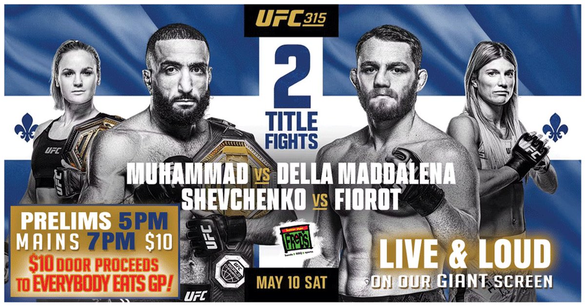 Better Than Freds (@betterthanfreds) on Twitter photo UFC 315 at <a href="/BetterThanFreds/">Better Than Freds</a>
Prelims 5 pm
Mains 7 pm
$10 At The Door
Catch all the UFC fight action right here, LIVE ' N LOUD on our GIANT SCREEN! Door for this event goes to Everybody Eats in GP!
Come out for a great night and an incredible cause! UFC 315 at <a href="/BetterThanFreds/">Better Than Freds</a>
Prelims 5 pm
Mains 7 pm
$10 At The Door
Catch all the UFC fight action right here, LIVE ' N LOUD on our GIANT SCREEN! Door for this event goes to Everybody Eats in GP!
Come out for a great night and an incredible cause!