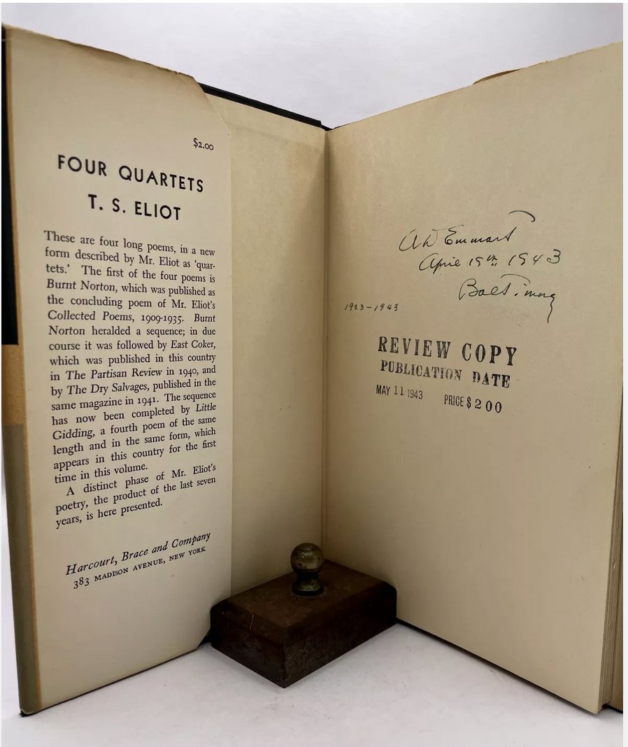 Four Quartets by T.S. Eliot first published together #OnThisDay in 1943