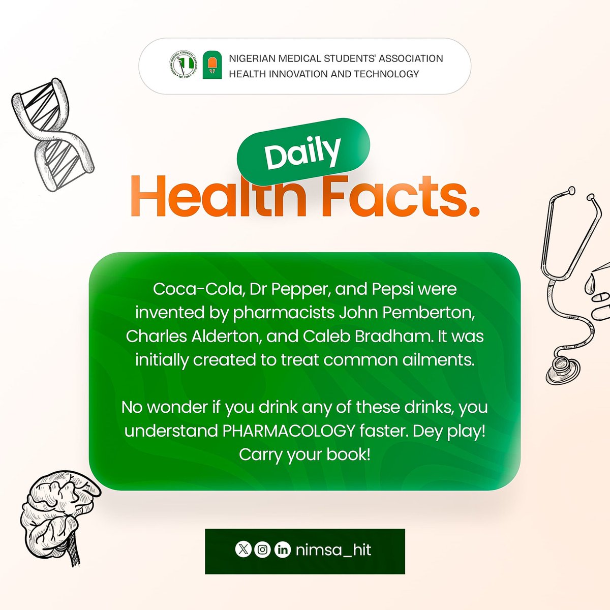 NHIT brings to you daily fun Health Facts💥–insights on health and the Hippocratic profession 🧑🏽‍⚕️you won’t easily find online🕸️. 

Elevating your health IQ 1⃣ fact at a time! 
🩺Stay informed, healthy, and ahead. 

⏰Join us daily for new insights🔭 to take control of your health!