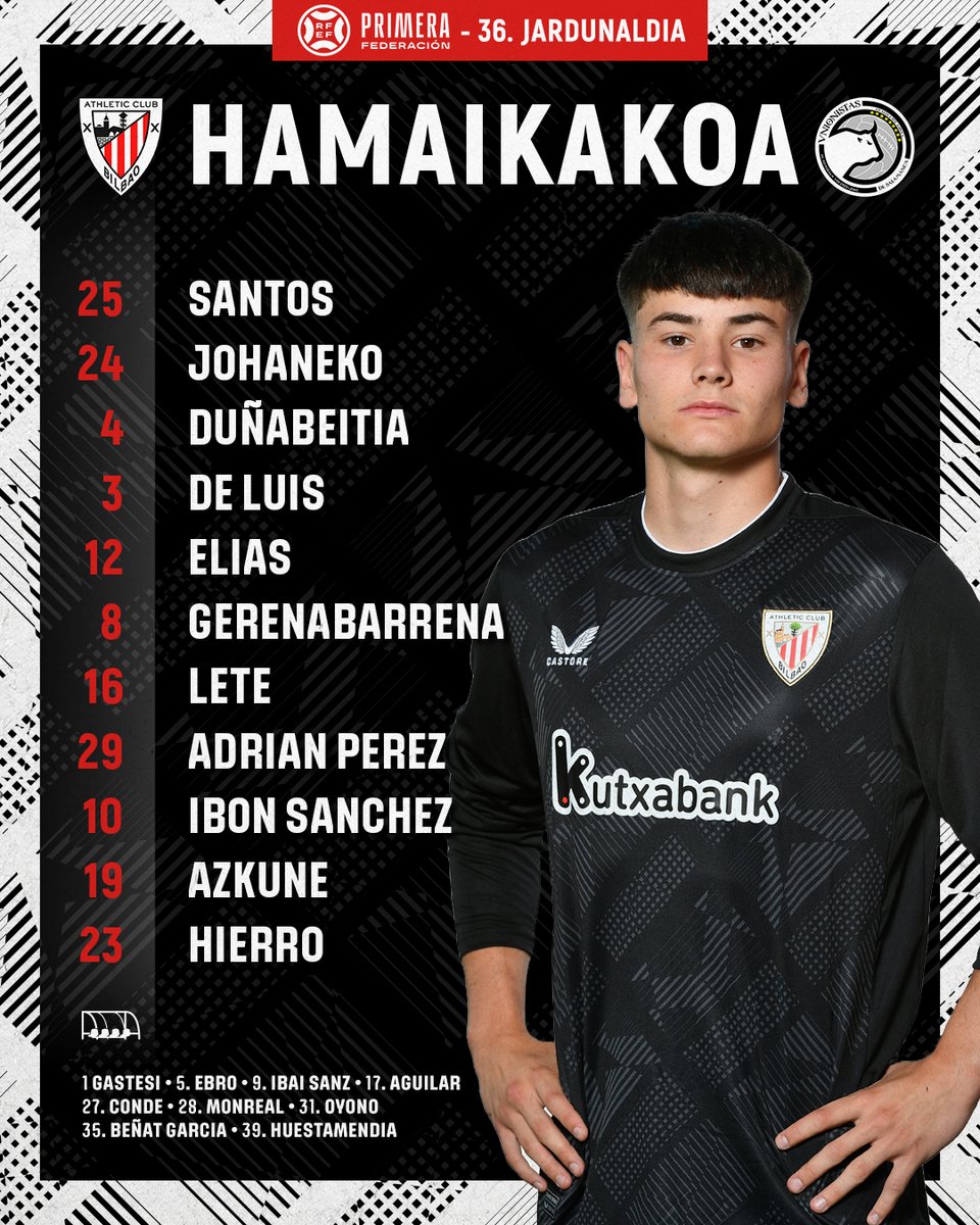Athletic Club (@athletic_eus) on Twitter photo 📋 𝗛𝗔𝗠𝗔𝗜𝗞𝗔𝗞𝗢𝗔 I <a href="/UnionistasCF/">Unionistas de Salamanca CF</a> taldearen aurka jokatzeko #BilbaoAthletic-ek aurkezten duen taldea.
✊ Goazen, mutilak!
#BilbaoAthleticUnionistas #AthleticLezama 🦁 📋 𝗛𝗔𝗠𝗔𝗜𝗞𝗔𝗞𝗢𝗔 I <a href="/UnionistasCF/">Unionistas de Salamanca CF</a> taldearen aurka jokatzeko #BilbaoAthletic-ek aurkezten duen taldea.
✊ Goazen, mutilak!
#BilbaoAthleticUnionistas #AthleticLezama 🦁