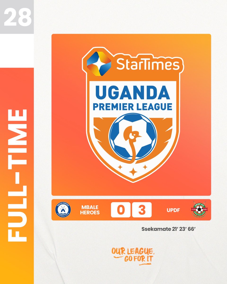 UPL's tweet photo. FULL TIME
Mbale Heroes FC 0-3 UPDF FC
#MBHUPD | #StarTimesUPL https://t.co/CBmlTzX1Sm