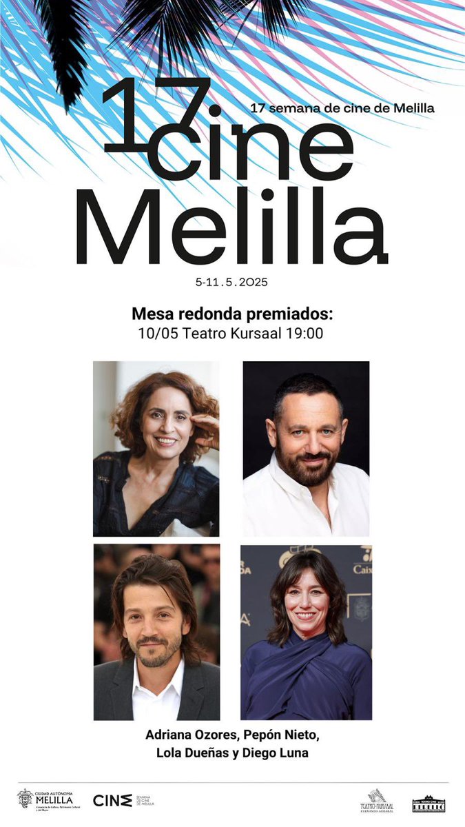 🤍Cerramos las actividades de nuestra vibrante Semana d Cine #Melilla

🔝Las pelis siguen, pero esta tarde disfruta de los premiados🏆

En el escenario exterior, entrada libre, a las 19h🙌🏼

Y 20:30 en el <a href="/Kursaal_Melilla/">Kursaal Melilla</a> Estrella Morente⭐️✨

<a href="/SCineMelilla/">Semana de Cine de Melilla</a> <a href="/GobiernoMelilla/">Gobierno de Melilla</a>