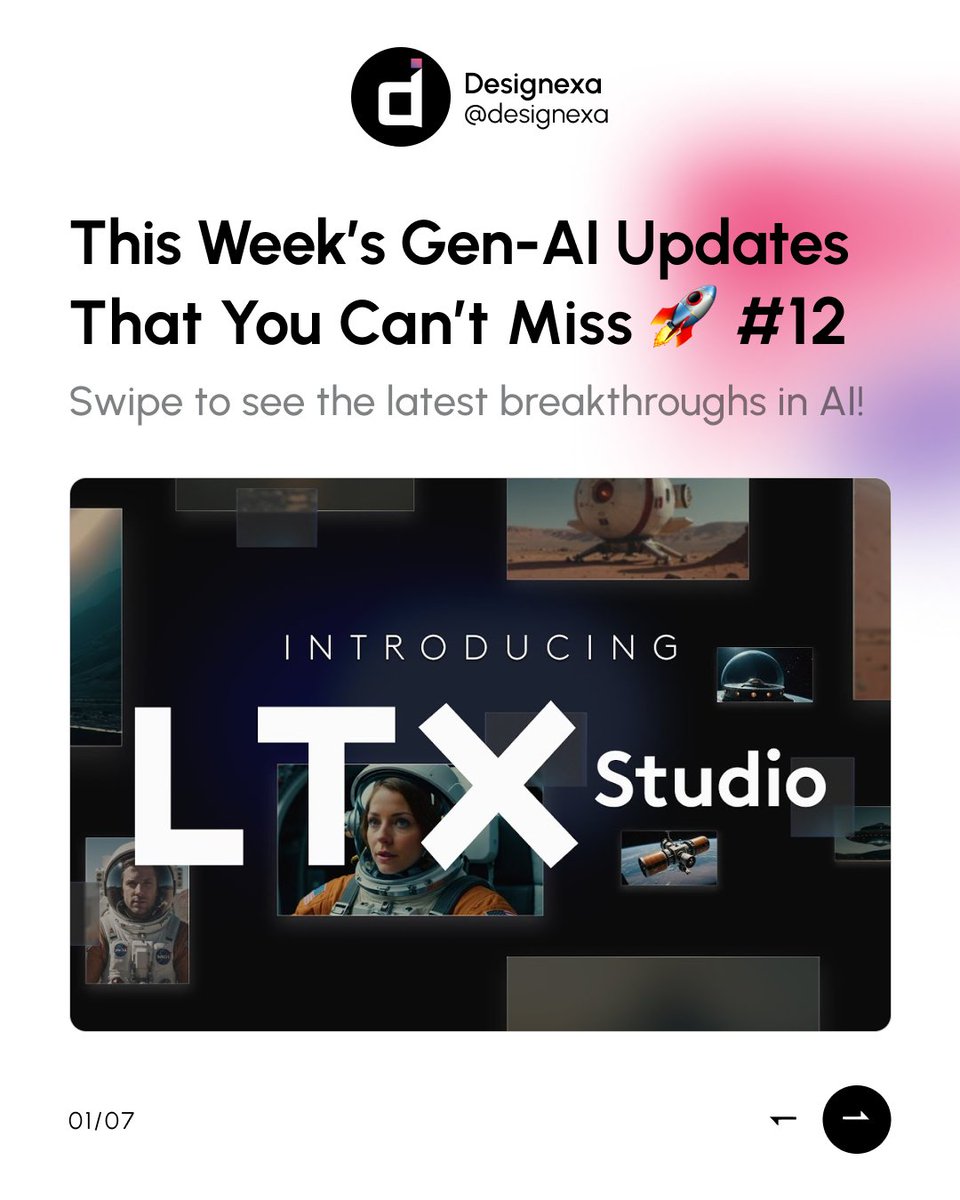 designexa's tweet photo. This Week in AI &amp; GenAI Highlights 🚀

A fresh wave of tools, updates, and creative breakthroughs is here—pushing the boundaries of what’s possible with AI. From smarter workflows to jaw-dropping visuals, the future of creation keeps getting closer. https://t.co/NC3KcTg5Sh