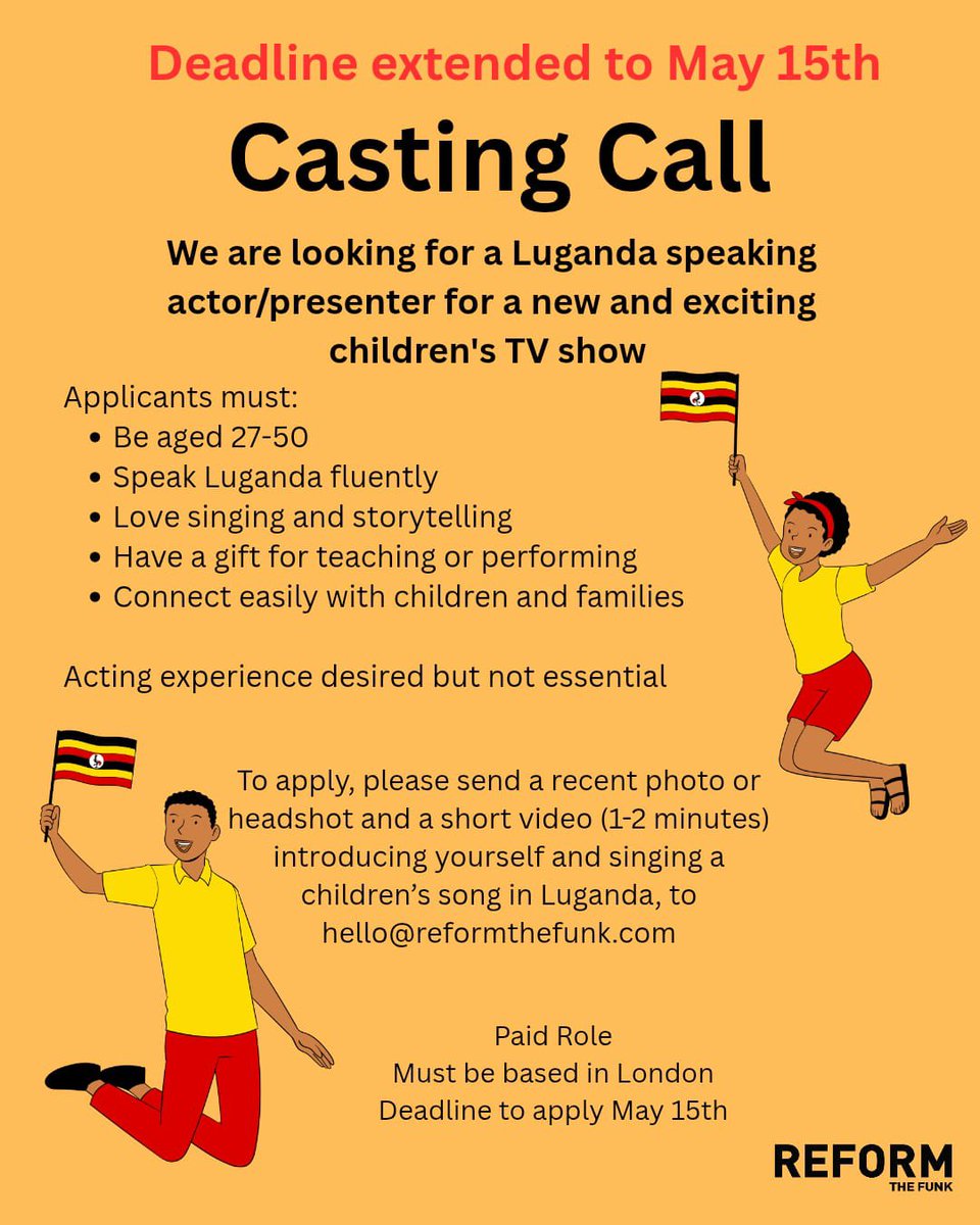 The deadline to apply for this fun new Ugandan kids’ TV show is now May 15th! If you’re interested or know someone who might be, get in touch.