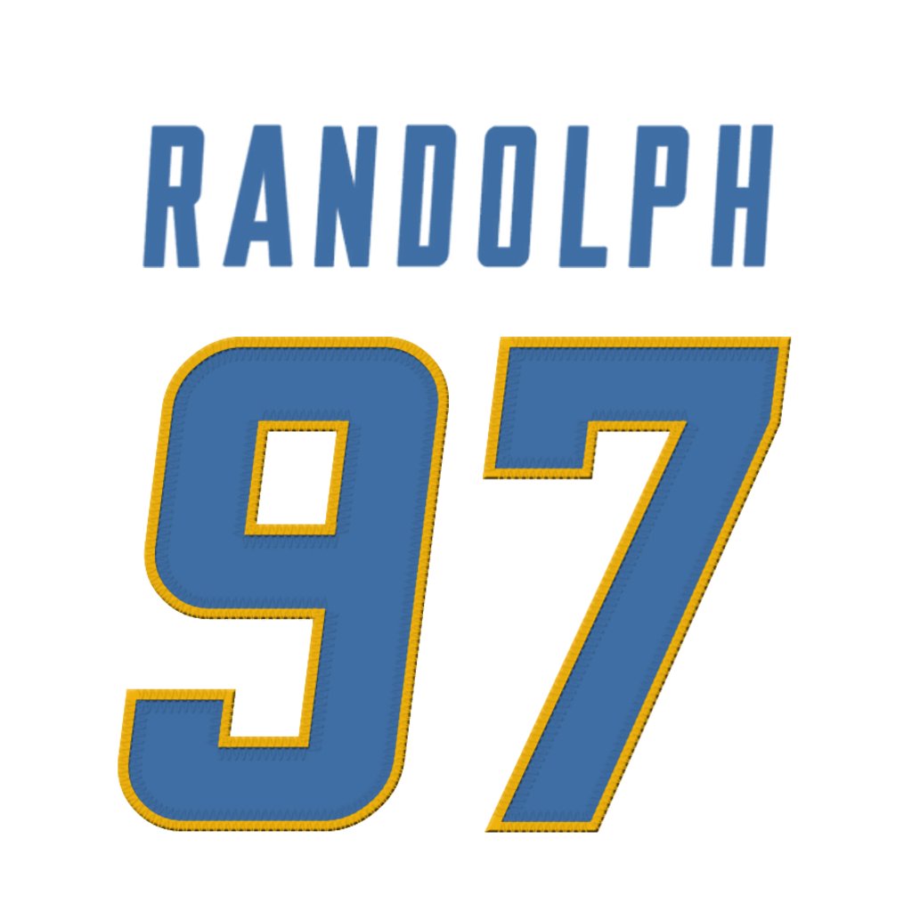 NFL Jersey Numbers (@nfl_jersey_num) on Twitter photo Los Angeles Chargers EDGE Garmon Randolph (<a href="/garmonrandolph5/">Garmon Randolph</a>) is wearing number 97. Last assigned to Joey Bosa. #BoltUp Los Angeles Chargers EDGE Garmon Randolph (<a href="/garmonrandolph5/">Garmon Randolph</a>) is wearing number 97. Last assigned to Joey Bosa. #BoltUp