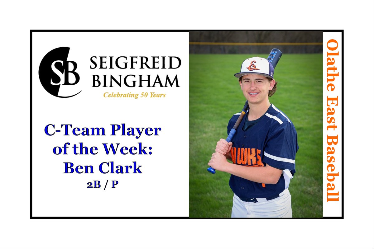 In week 6 of play we saw Ben Clark help out the C-Team with a 2 for 3 game that included a Triple and a couple of much needed RBI's!  Awesome job Ben, you are the Seigfreid Bingham, P.C. C-Team Player of the Week!