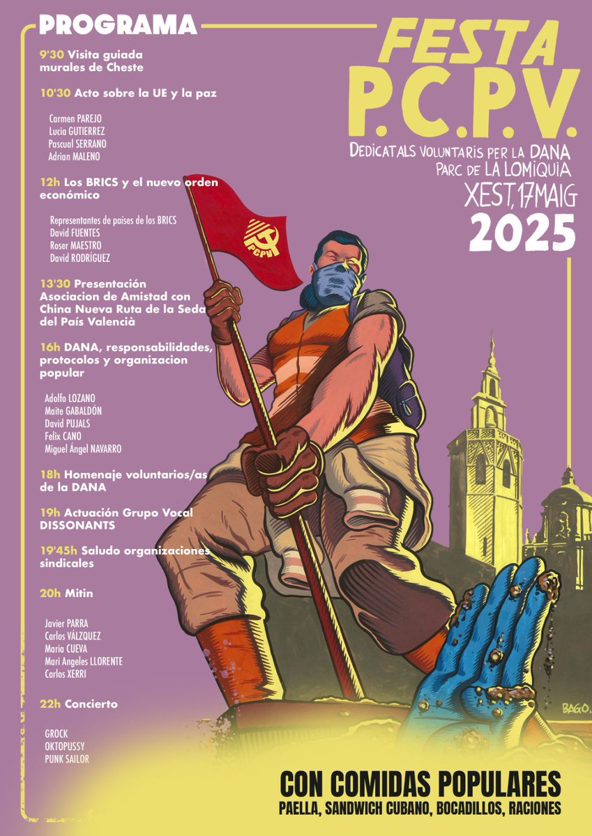 📣La Festa del PCPV se celebrarà el proper dissabte 17 de maig a Xest. Xerrades, concerts, artesania i menjar a preus populars.

🚩Vine i participa!🚩