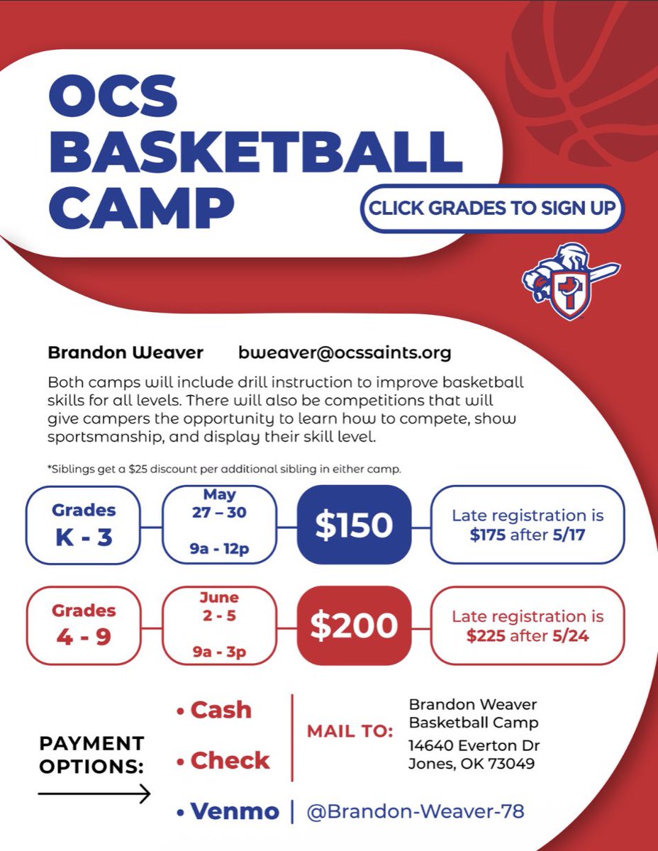 OCS Basketball Camp will be coming up soon! 
Go to ocssaintsathletics.org. Click on camps, OCS basketball camp, and then the camp you want to register for. Can’t wait!