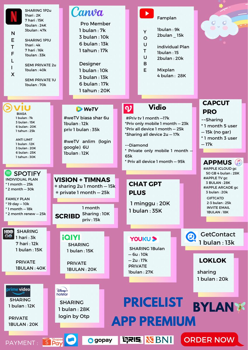 WTS WTB APLIKASI PREMIUM FULL GARANSI CEK PROF BANNYAK TESTI😍

NETFLIX VIDIO VIU WETV IQIYI CANVA YOUTUBE YOUKU PICSART CAPCUT LOKLOK IFLIX VISION+ DISNEY PRIME DRAMABOX SCRIBD

DM or WA -
bit.ly/WAbylanskrg

#zonauang #zonajajan