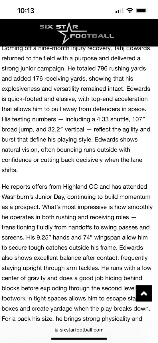 TahjEdwards2's tweet photo. Thank you a ton @sixstarfootball for the AMAZING write up! #afterit  @hjacobs67 @spedbraet @JasonThoren @CoachStuLHS @BarstoolChesty @CoachCoulson_ @minnick_th33482 @Coach_Roehl @CoachMIT11 @Coach_Prosser @AndrewLee_CFB @Varsitycombine1 @PrepRedzoneKS @cargile_wade @BernalPRZKs https://t.co/Aa23XYxHkK