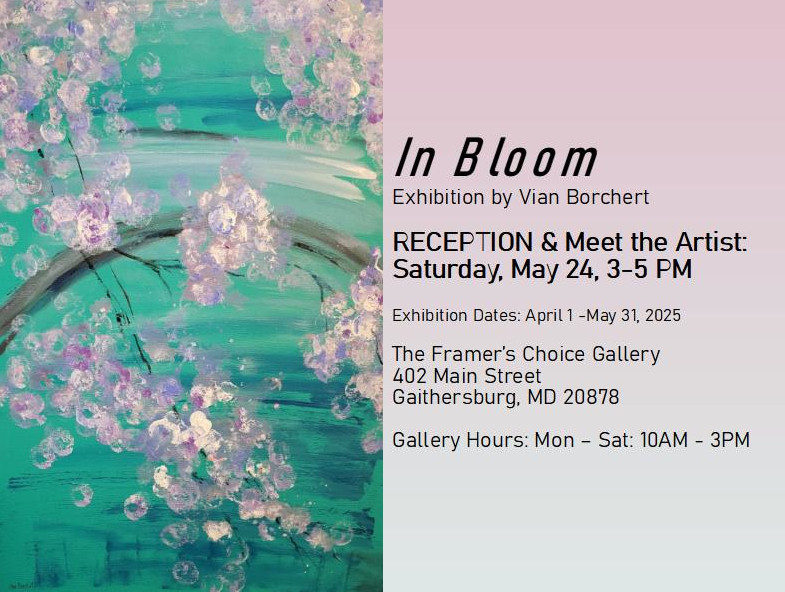 eventbrite.com/e/reception-fo…
Coming up #Reception Sat May 24, 3-5PM, for #artexhibition #INBLOOM debuting #cherryblossoms #paintings in #kentlands #gaithersburg #dmv #moco #FREE <a href="/VisitMoCo/">Visit Montgomery, MD</a> <a href="/creativemoco/">AHCMC</a> #202creates #acreativedc <a href="/TheDCArts/">DC Commission on the Arts & Humanities</a>  <a href="/dctrending/">DCTRENDING / DC's Art & Culture Magazine</a> <a href="/entertain_dc/">entertain_DC</a> <a href="/eastcityart/">East City Art</a>