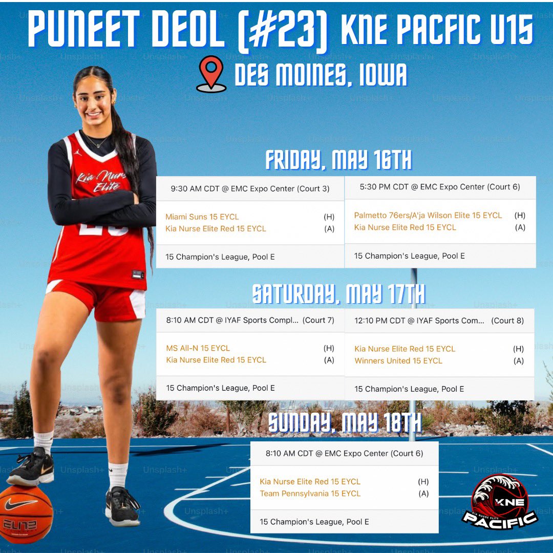Puneet Kaur Deol (@puneetdeol23) on Twitter photo Looking forward to competing in Des Moines, Iowa next weekend for Nike EBYL Session 2.
<a href="/KiaNurseElite/">KiaNurseElite</a> <a href="/athelitebball/">AthElite Basketball</a> <a href="/ShaneLaflin/">Shane Laflin</a> <a href="/BTNScouting/">BTN Scouting</a> <a href="/JrAllStarBB/">Jr. All-Star Girls Basketball</a> <a href="/bballjkey/">Jason Key</a> <a href="/EJayArrow/">E J 🏀</a> <a href="/KPannell71/">“KP”</a> <a href="/gemsinthegym/">Kameo Williams</a> <a href="/NikeGirlsEYBL/">Nike Girls EYBL</a> <a href="/nikegirlseycl/">Nike Girls EYBL Champions League</a> <a href="/nikebasketball/">Nike Basketball</a> <a href="/Nike/">Nike</a> Looking forward to competing in Des Moines, Iowa next weekend for Nike EBYL Session 2.
<a href="/KiaNurseElite/">KiaNurseElite</a> <a href="/athelitebball/">AthElite Basketball</a> <a href="/ShaneLaflin/">Shane Laflin</a> <a href="/BTNScouting/">BTN Scouting</a> <a href="/JrAllStarBB/">Jr. All-Star Girls Basketball</a> <a href="/bballjkey/">Jason Key</a> <a href="/EJayArrow/">E J 🏀</a> <a href="/KPannell71/">“KP”</a> <a href="/gemsinthegym/">Kameo Williams</a> <a href="/NikeGirlsEYBL/">Nike Girls EYBL</a> <a href="/nikegirlseycl/">Nike Girls EYBL Champions League</a> <a href="/nikebasketball/">Nike Basketball</a> <a href="/Nike/">Nike</a>