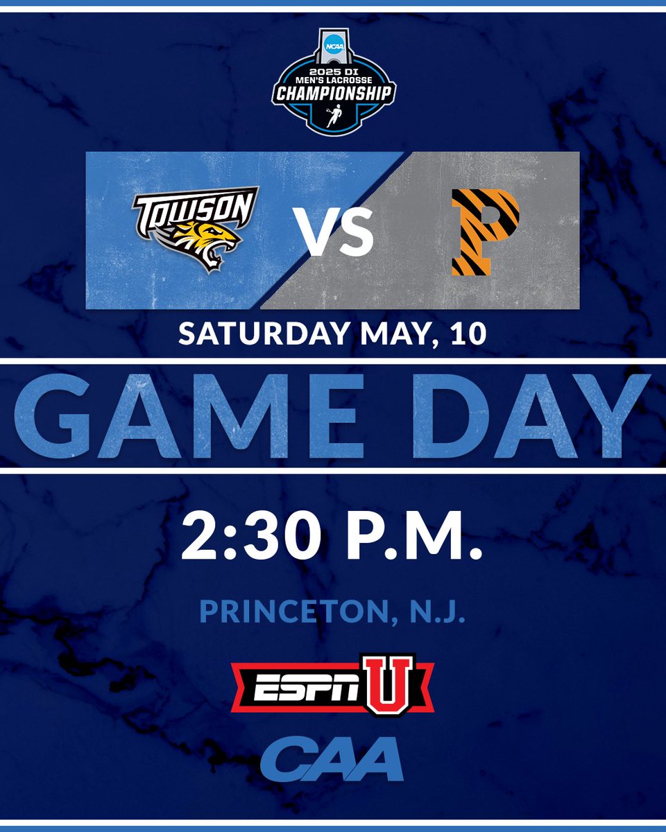 Coastal Athletic Association (@caasports) on Twitter photo 🥍 Tourney Day For The Tigers 🐯
<a href="/Towson_MLAX/">TU Men's Lacrosse</a> takes on Princeton in the First Round of the <a href="/NCAALAX/">NCAA Lacrosse</a> Tournament at 2:30 p.m. !!!!
#CAALax 🥍 Tourney Day For The Tigers 🐯
<a href="/Towson_MLAX/">TU Men's Lacrosse</a> takes on Princeton in the First Round of the <a href="/NCAALAX/">NCAA Lacrosse</a> Tournament at 2:30 p.m. !!!!
#CAALax