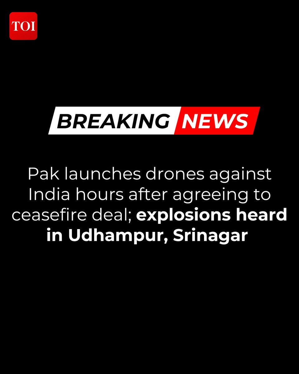 #BREAKING | Pakistan violates ceasefire hours after agreement, launches drones into J&amp;K

LIVE coverage here 🔗 toi.in/I8QWFY