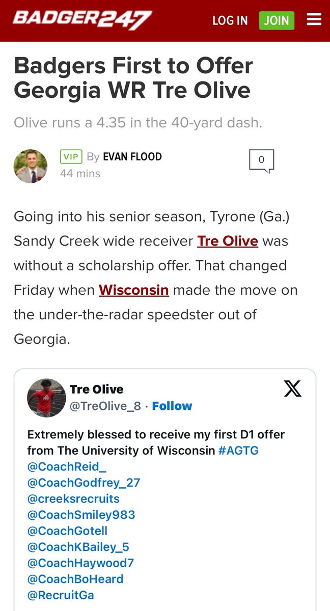 Blessed 🙏🏾
<a href="/On3sports/">On3</a> 
<a href="/On3Recruits/">On3 Recruits</a> 
<a href="/CoachGodfrey_27/">Coach Godfrey</a> 
<a href="/CoachGotell/">S. Gotell, M. Ed</a> 
<a href="/CoachReid_/">Jordan Reid</a> 
<a href="/creeksrecruits/">Sandy Creek FB Recruiting</a> 
<a href="/247recruiting/">247Sports Recruiting</a> 
<a href="/247Sports/">247Sports</a> 
<a href="/CoachSmiley983/">Coach Darius Smiley</a>
