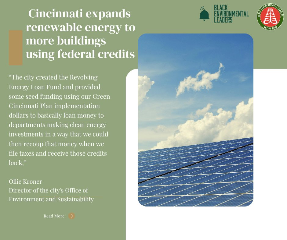 BlkEnviroLeader's tweet image. #ICYMI: Cincinnati City Council voted to approve $34,000 to help put solar panels on the fleet maintenance garage & the department of public services facility will join 40 other city buildings with on-site renewable energy. Read the full story at wvxu.org