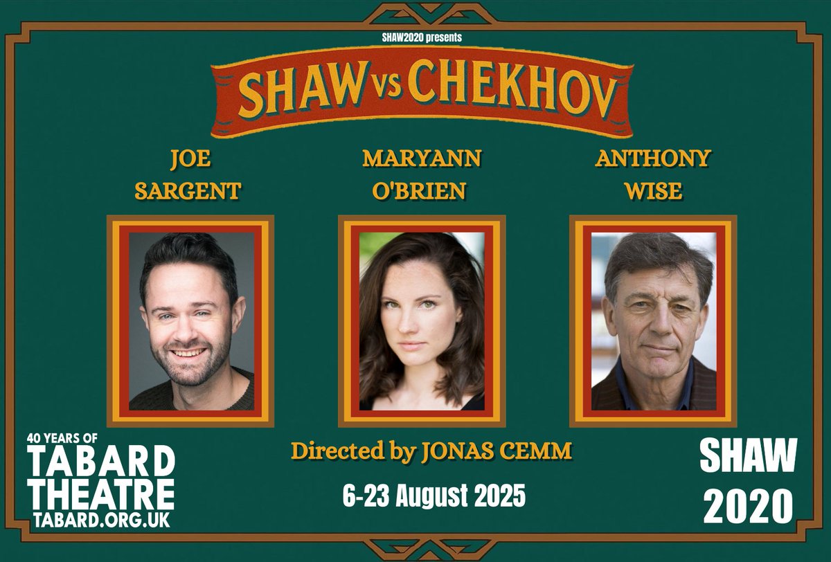 SHAW2020 Theatre Company (@shaw_2020) on Twitter photo Cast announcement!
We are delighted that Joe Sargent & Maryann O'Brien return to reprise their roles in Shaw's Village Wooing
They will be joined by brilliant Anthony Wise in Chekhov's The Proposal
Shaw Vs Chekhov will run at <a href="/TheatreAtTabard/">Theatre at the Tabard</a> 6-23 August
tabard.org.uk/whats-on/shaw-⦠Cast announcement!
We are delighted that Joe Sargent & Maryann O'Brien return to reprise their roles in Shaw's Village Wooing
They will be joined by brilliant Anthony Wise in Chekhov's The Proposal
Shaw Vs Chekhov will run at <a href="/TheatreAtTabard/">Theatre at the Tabard</a> 6-23 August
tabard.org.uk/whats-on/shaw-ā¦