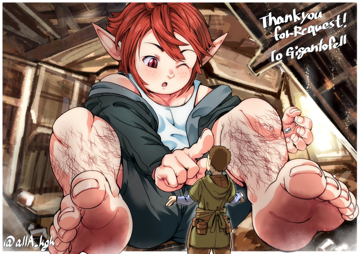 Note to self, NEXT TIME I need to make sure I ask what ingredients are in the potions I sample...this green one caused me to destroy this alchemist's shop from my growth ability spurting me up and up...

Very lovely art done by @/allA_kgk via Skeb!