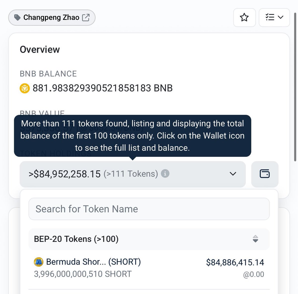 .<a href="/cz_binance/">CZ 🔶 BNB</a> please check your wallet. 🥰

We sent 99.9% of $SHORT supply (worth $84M)

You can add LP or burn it. 🔥💰