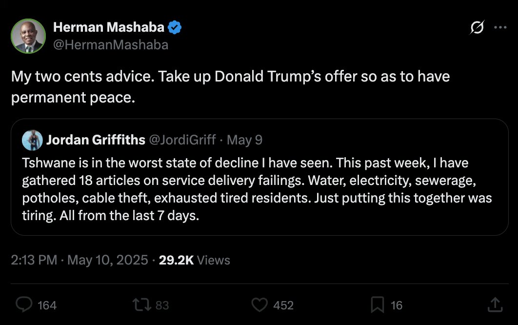 Renaldo “Ngamla” Gouws 🇿🇦 (@renaldogouws) on Twitter photo I hope one day, <a href="/HermanMashaba/">Herman Mashaba</a>, you will be judged for being such a hateful person. Ignoring the concerns of citizens of this country purely based on their race is so sickening. You are displaying the same traits of the Apartheid leaders that you despise so much. I hope one day, <a href="/HermanMashaba/">Herman Mashaba</a>, you will be judged for being such a hateful person. Ignoring the concerns of citizens of this country purely based on their race is so sickening. You are displaying the same traits of the Apartheid leaders that you despise so much.