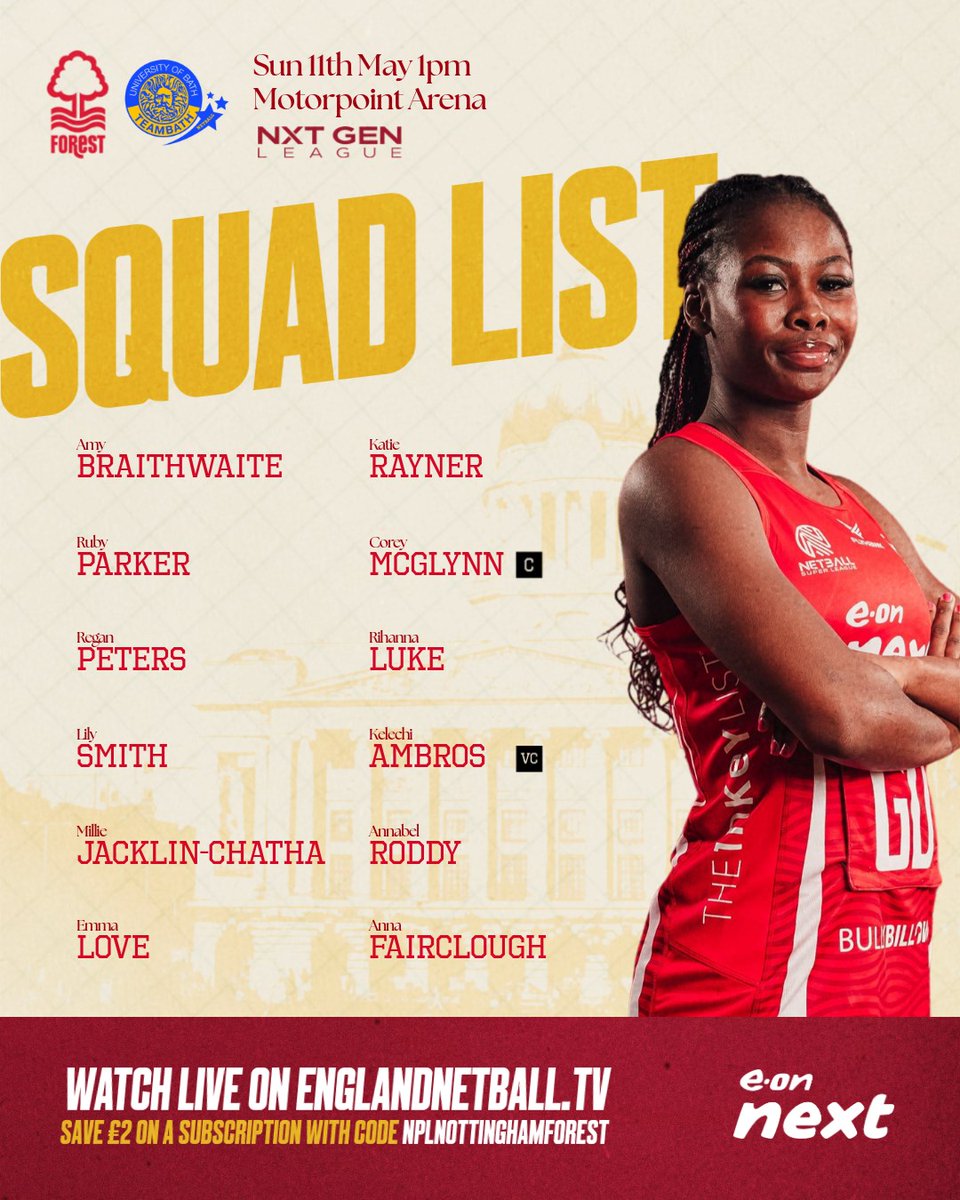 NFNetball's tweet photo. NXT Gen squad list for tomorrow's game against Team Bath. 📋 https://t.co/EbTwN3SvZn