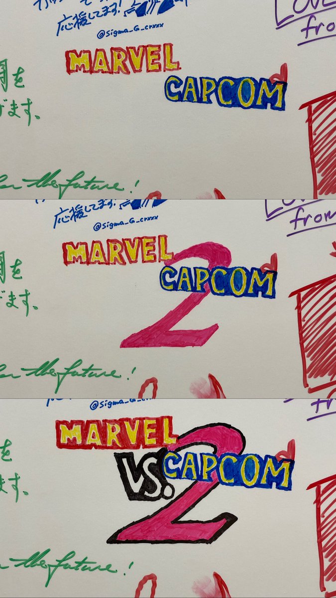 sammybli's tweet photo. Evo Japan day 2, had to represent and try drawing the MvC2 logo on the board! @marvelvscapcom @Evo @maximilian_ https://t.co/D6UurggvXA