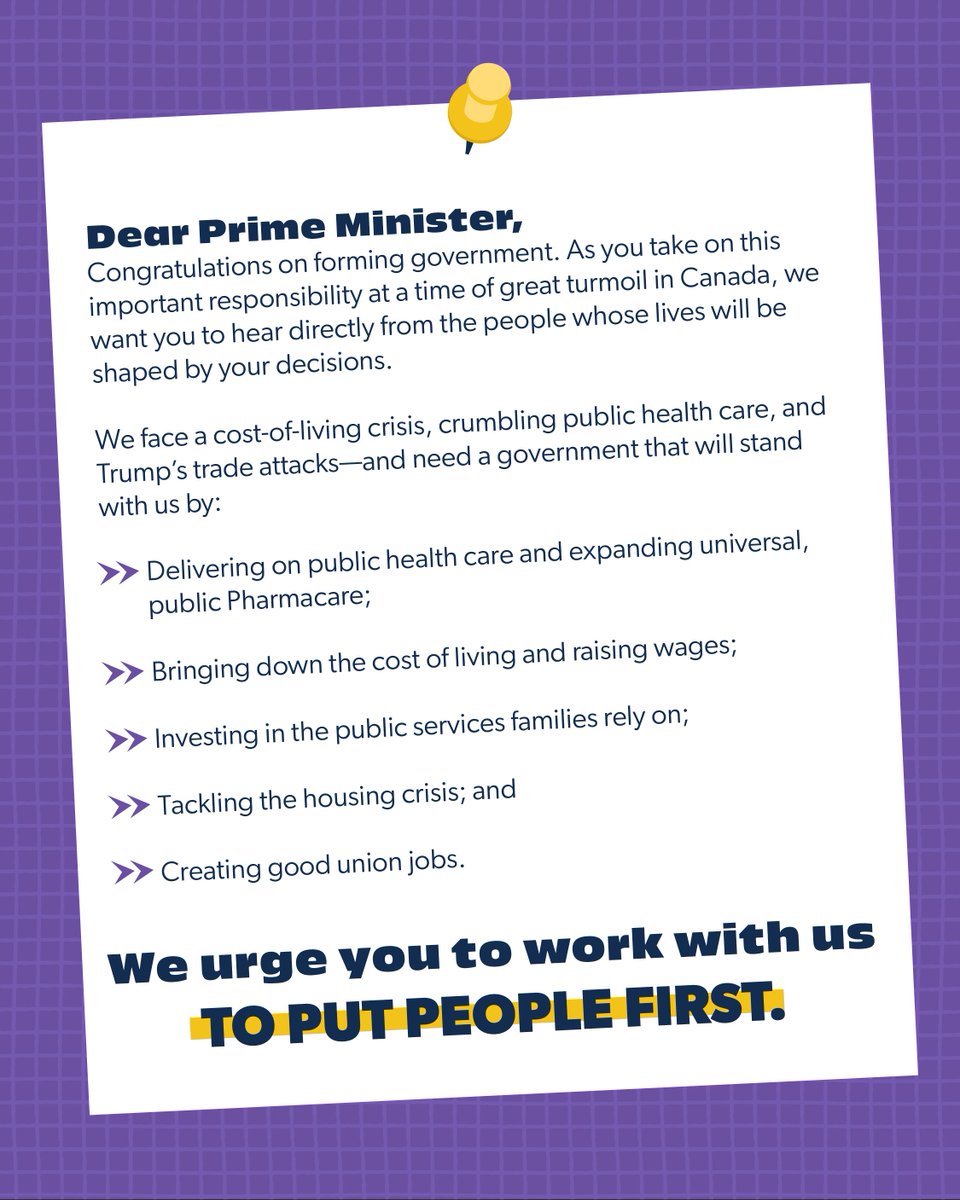 Big corporations are already lobbying PM Carney. Make sure he hears from real workers first 👉 add your voice to our open letter calling for action on workers’ priorities: workerstogether.ca/message-carney/