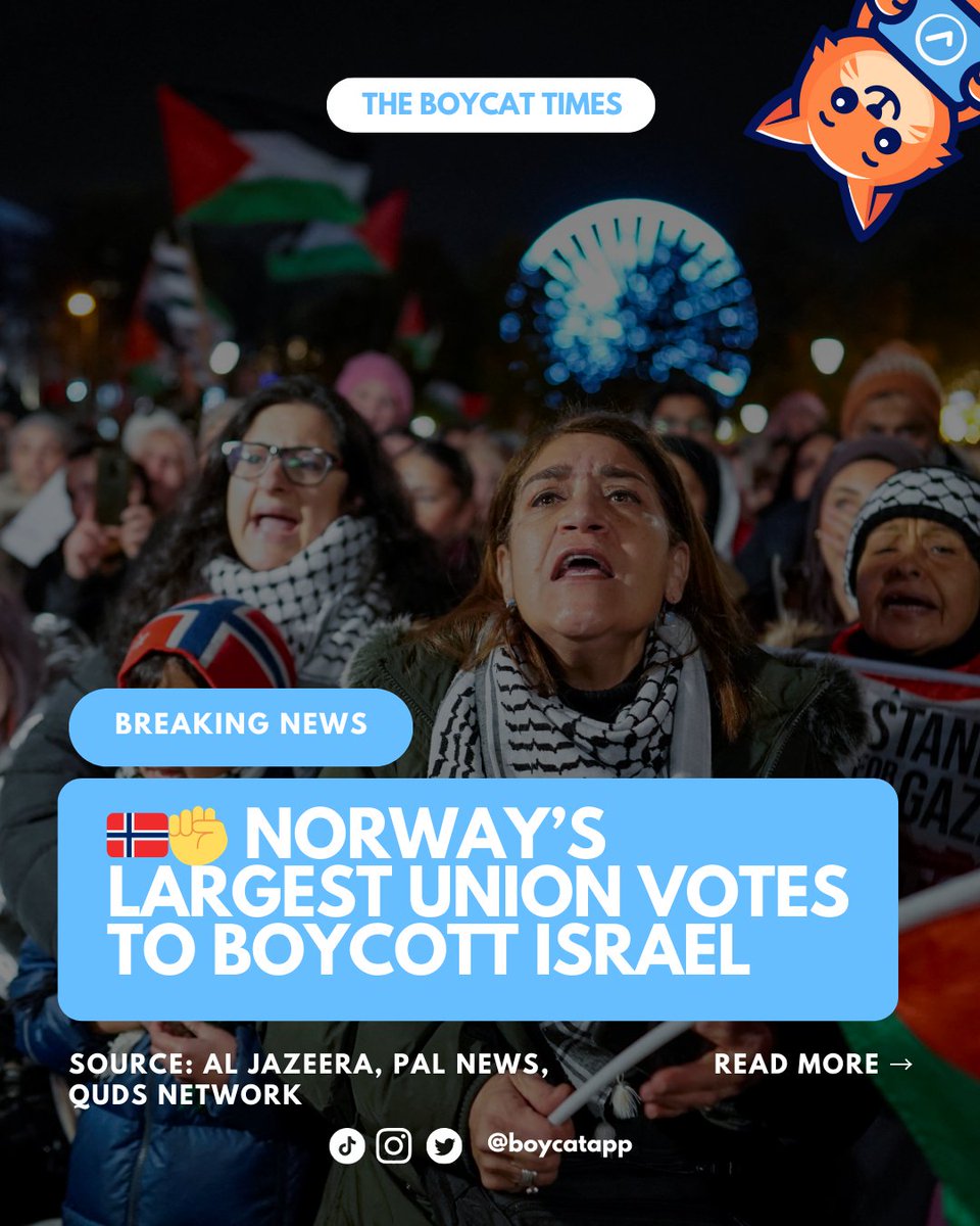 🇳🇴💥 Norway’s biggest union just voted 88% to boycott Israel — and they’re not stopping at words.

They want full economic sanctions. No trade. No investment. No exceptions.

Read more below
