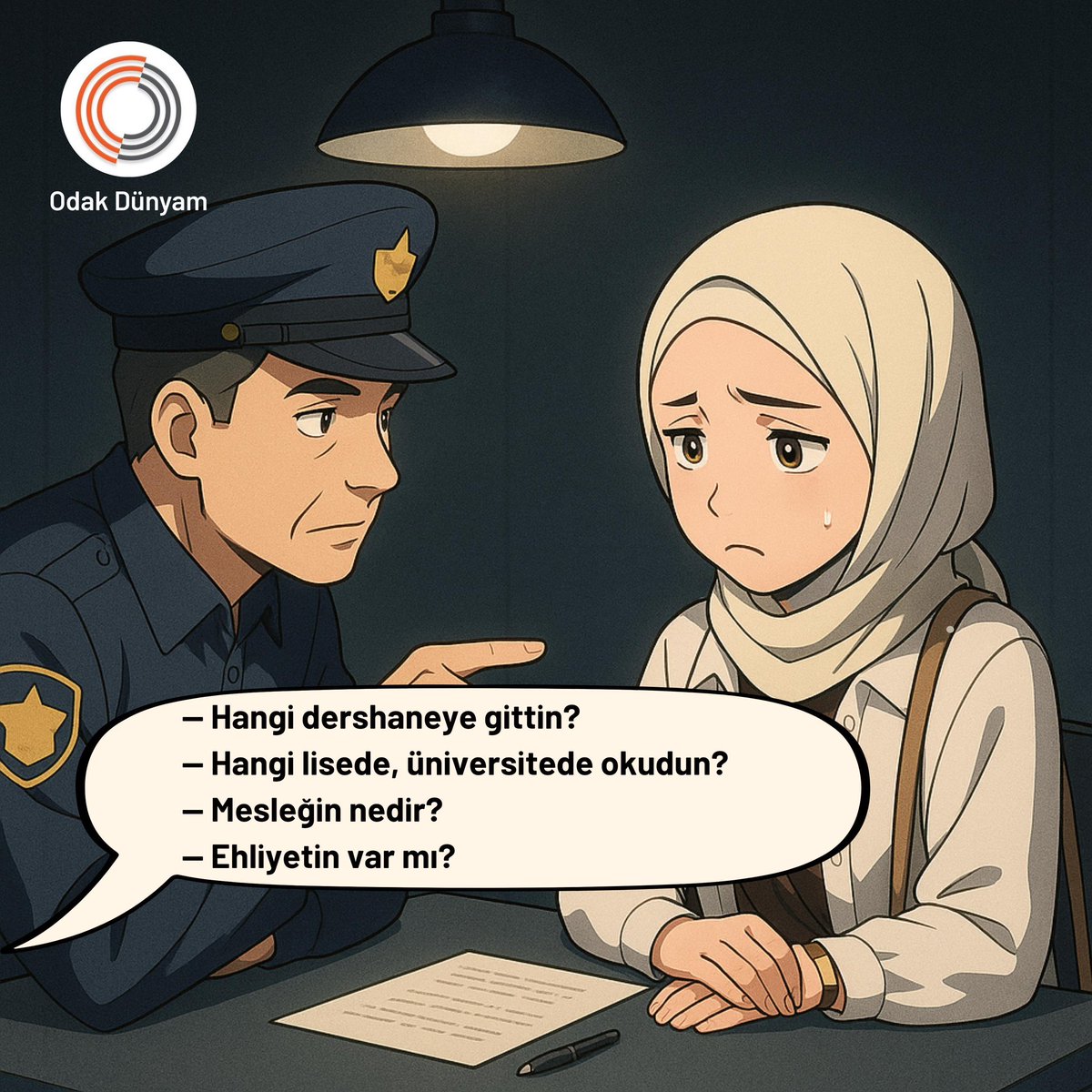odakdunyam's tweet photo. ▪️Hangi dershaneye gittin?
▪️Hangi lisede, üniversitede okudun?
▪️Mesleğin nedir?
▪️Ehliyetin var mı?

Bunlar, bir iş görüşmesinde değil; “terör” operasyonu kapsamında gözaltına alınan gençlere yöneltilen sorular.

@hasanozturkmen 

Gençleri SerbestBırakın https://t.co/FtgOQ0xAsf