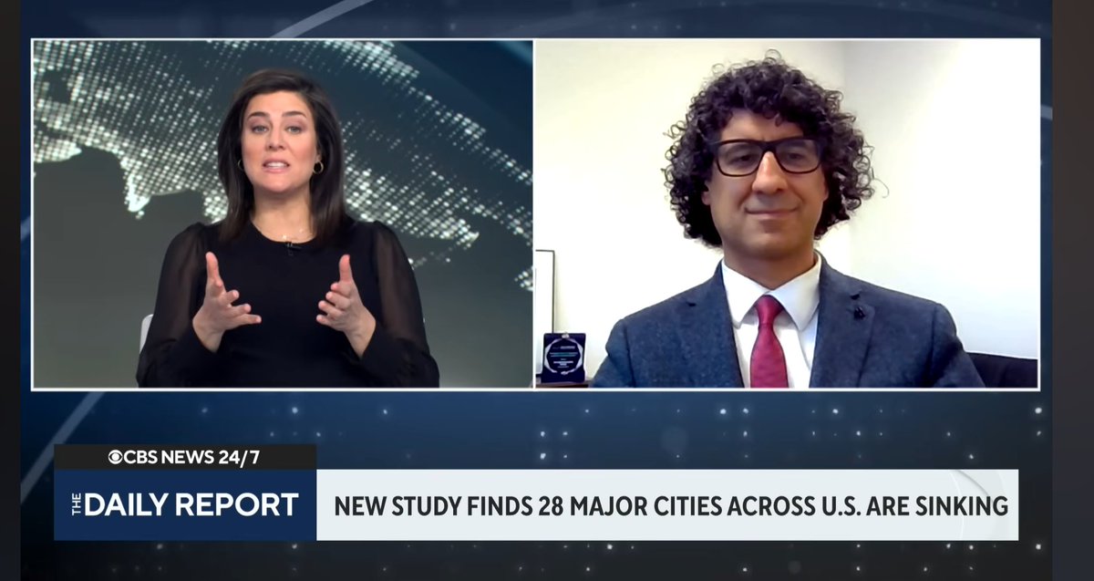 Manoochehr Shirzaei (@shirzaei) on Twitter photo **** Media Coverage ****
I had the opportunity of being on national TV, <a href="/CBSNews/">CBS News</a> , yesterday discussing our recent publication on the #US #sinking #cities.
<a href="/EOI_lab/">Earth Observation & Innovation @VT</a> <a href="/HIRSlab/">Hydrologic Innovation & Remote Sensing @VT</a> <a href="/vtnews/">Virginia Tech News</a> <a href="/VT_Science/">Virginia Tech Science</a> <a href="/vtgeosciences/">Geosciences at VT</a>
See our article at: nature.com/articles/s4428…
CBS news piece: **** Media Coverage ****
I had the opportunity of being on national TV, <a href="/CBSNews/">CBS News</a> , yesterday discussing our recent publication on the #US #sinking #cities.
<a href="/EOI_lab/">Earth Observation & Innovation @VT</a> <a href="/HIRSlab/">Hydrologic Innovation & Remote Sensing @VT</a> <a href="/vtnews/">Virginia Tech News</a> <a href="/VT_Science/">Virginia Tech Science</a> <a href="/vtgeosciences/">Geosciences at VT</a>
See our article at: nature.com/articles/s4428…
CBS news piece: