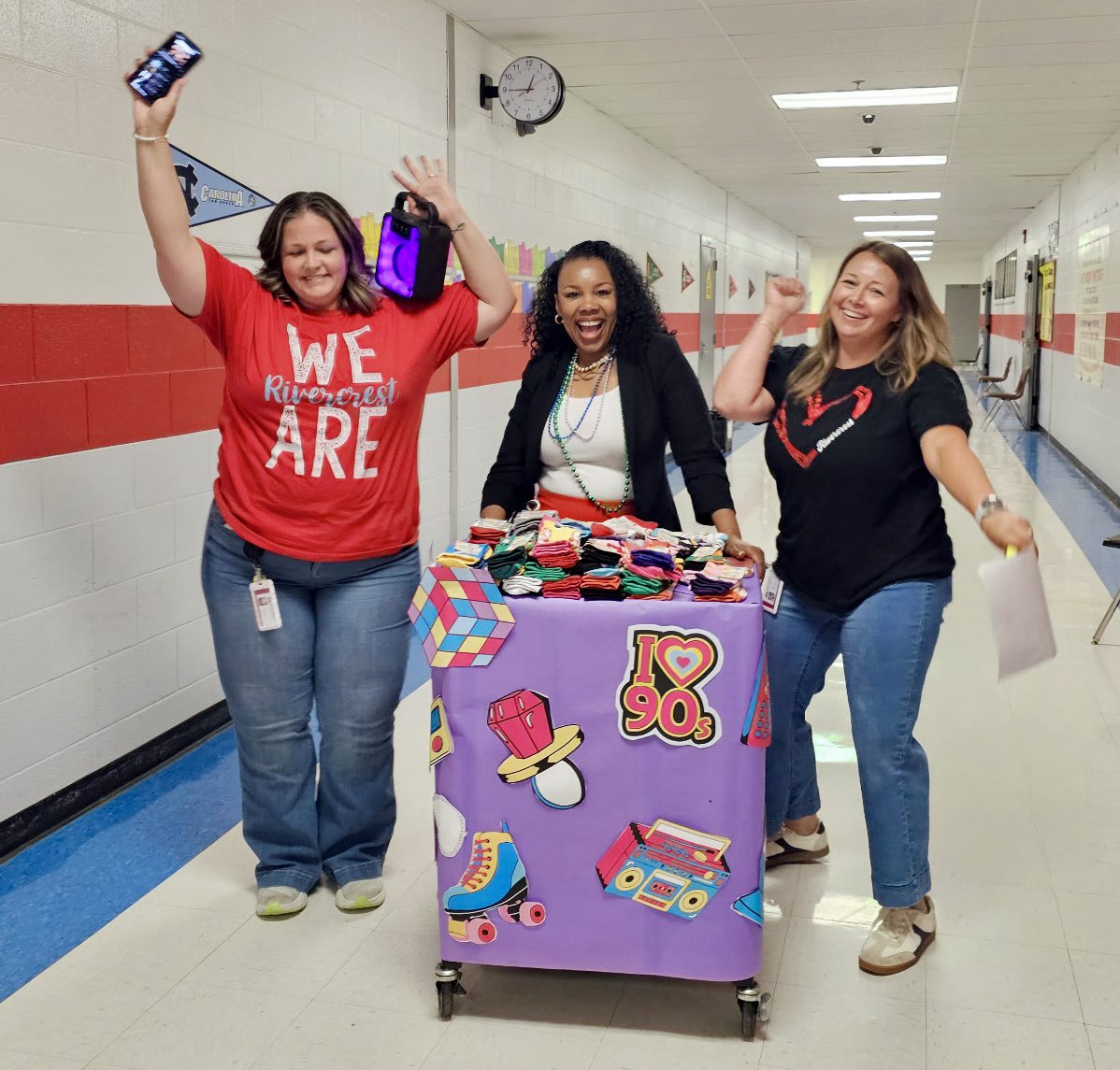 One thing for sure, I can always count on these ladies to bring the excitement! Celebrating our teachers, 90s style! 🎤🛼📼🩷 #joyfulleaders #TeacherAppreciationWeek