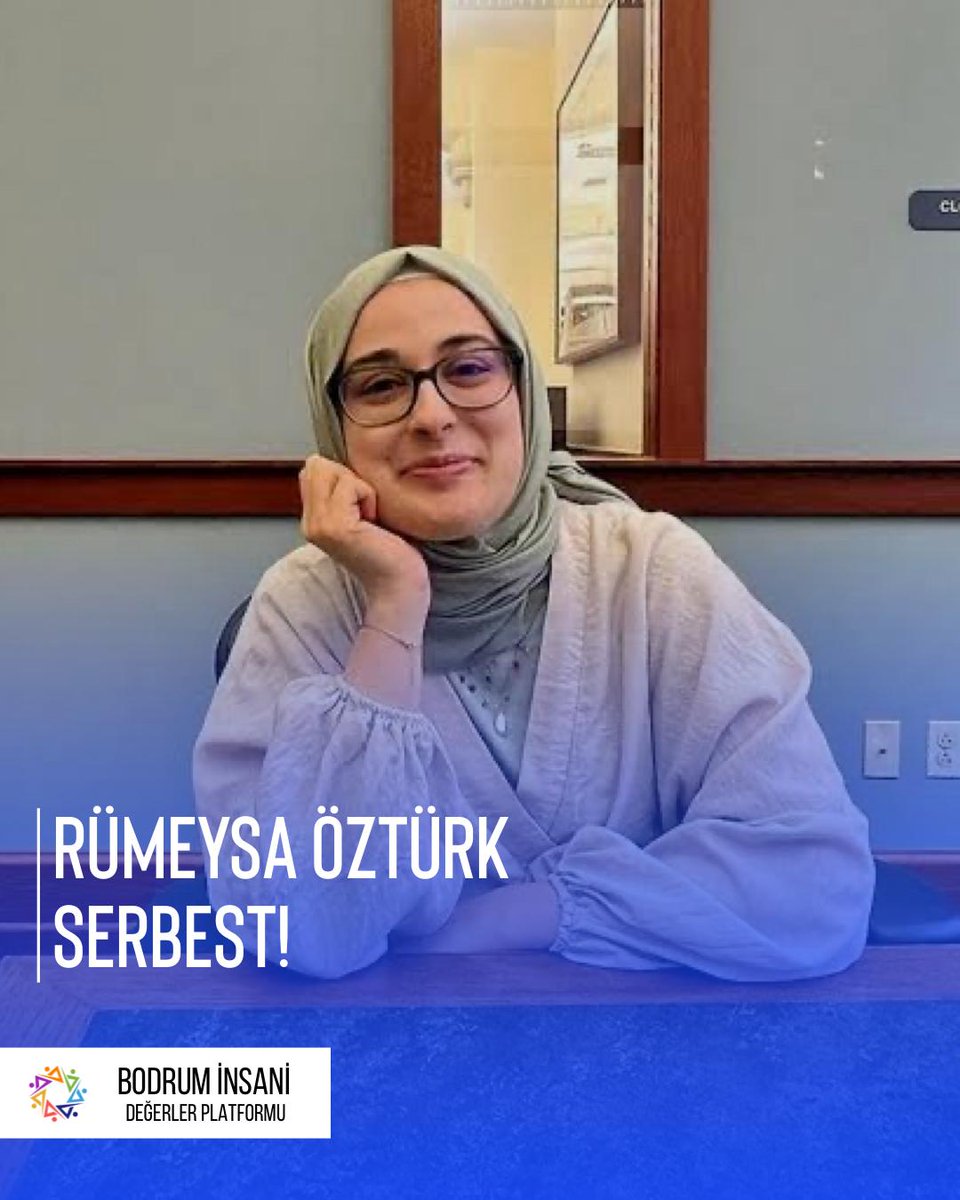 BodrumInsani's tweet photo. Rümeysa Öztürk, Gazze’deki zulme karşı sesini yükselttiği için ABD'de tutuklanmıştı. Bodrum İnsani Değerler Platformu, Rümeysa’nın insanlık ve vicdan adına gösterdiği duruşu selamlar ve Filistin davası başta olmak üzere her türlü zulme karşı durmaya devam edeceğini ifade eder. https://t.co/6B7ZEB1yDX