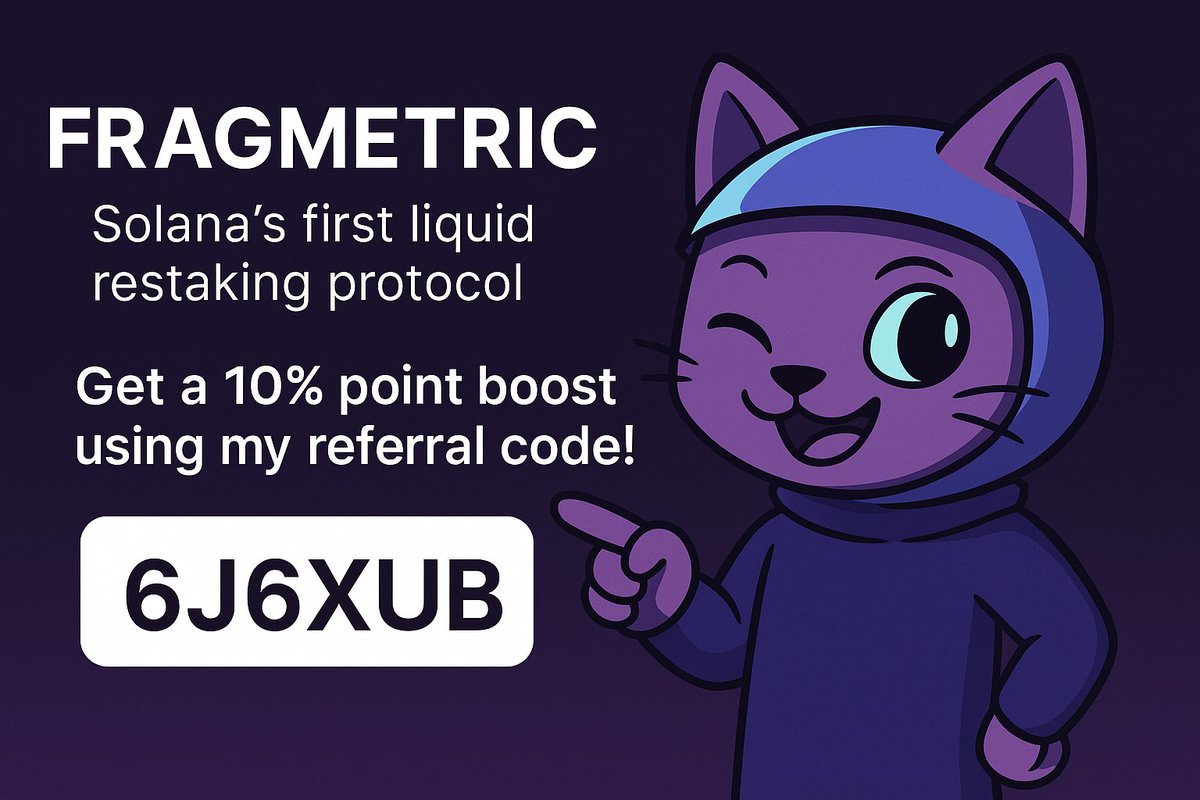 an early restaker with <a href="/fragmetric/">Fragmetric</a>, Solana's first liquid restaking protocol. Get a 10% point boost using my referral code! app.fragmetric.xyz/referral?ref=6…

#Fragmetric #Solana #Restaking #LiquidRestaking #Web3 #DeFi #Crypto #Blockchain #Staking #YieldFarming #Solana