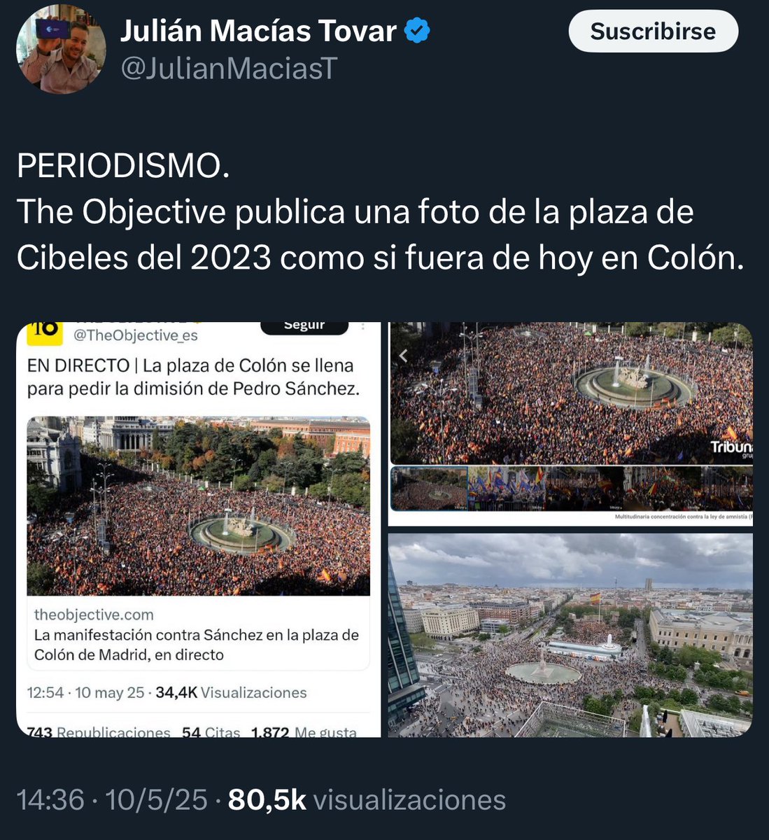 A la izquierda lo que decía hace unos meses el director de The Objetive <a href="/alvaronieto/">Álvaro Nieto</a> a cuenta de las acusaciones a su periódico de difundir bulos y hacer periodismo basura.

A la derecha, lo que ha pasado hoy, una vez más, y a lo que no dará la menor importancia porque, en el