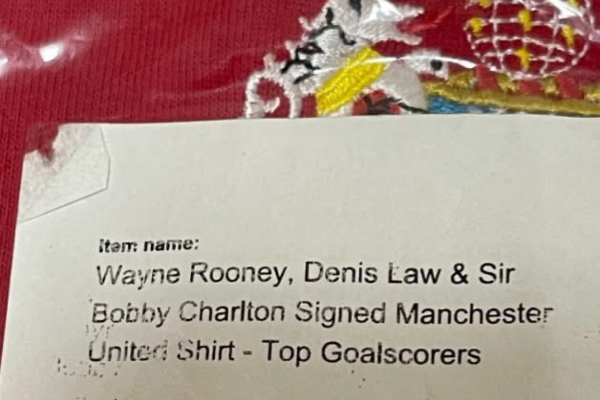 Anyone unable to make Tom Clare Dinner, we have this item for auction.  Not just with Denis Law &amp; Sir Bobby Charlton signatures, this one also has Wayne Rooney! If you would like to bid for this one off item then please DM before 22 May. ❤ <a href="/barneyrednews/">Barney @Red News</a>