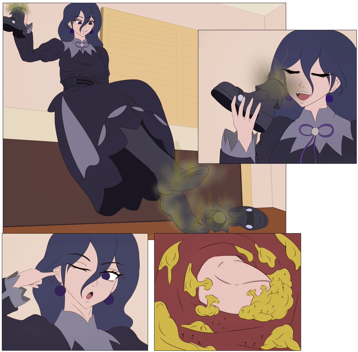 Daveyzilla90's tweet photo. After a long and exhausting day of sweaty battles with other Pokemon Trainers, Hex Maniac Helena returned home to rest, but then felt an annoying tickling in her ear.

Commission by @PureTrash202 
X account: @LillyGaming725  

All characters here are 18+ https://t.co/LRzF4cmgjB